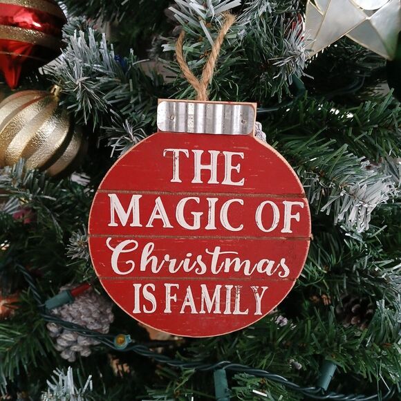 Set of 2-Wood Christmas Ornaments Round & Stop Sign Holiday Tree Decorations - Picture 2 of 6